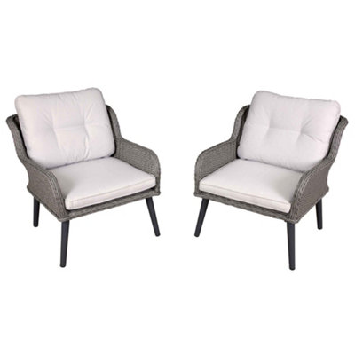 Dellonda Buxton Rattan Patio Arm Chairs Cushions Set of 2 Outdoor Garden Use DIY at B Q