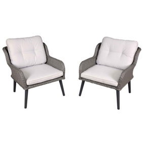 Dellonda Buxton Rattan Patio Arm Chairs & Cushions, Set of 2, Outdoor Garden Use