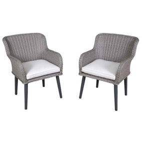 Dellonda Buxton Rattan Wicker Outdoor Dining Armchair & Cushions, Set of 2, Grey
