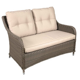 Dellonda Chester Rattan Garden Patio Lounger 2-Seater Sofa with Cushion, Brown