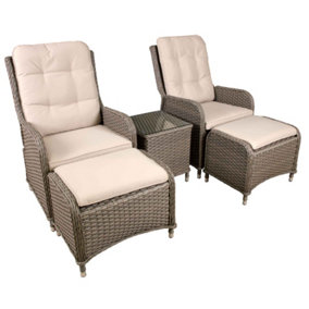 Dellonda Chester Rattan Outdoor Twin Recliner Seat Loungers & Table Set, Brown