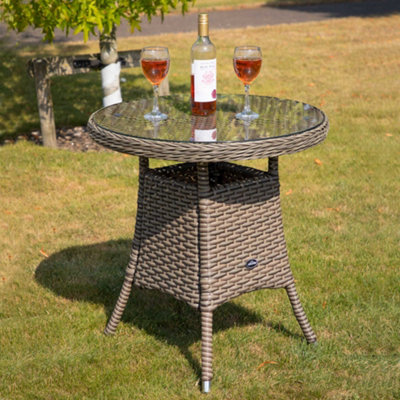 Dellonda Chester Round Rattan Garden Bistro, Side Table, Glass Top 70cm, Brown