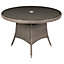 Dellonda Chester Round Rattan Garden Dining Table, Glass Top, 110cm, Brown