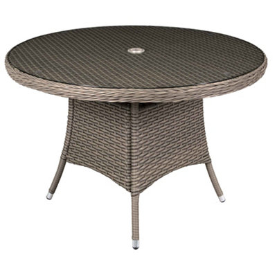 Dellonda Chester Round Rattan Garden Dining Table, Glass Top, 110cm ...