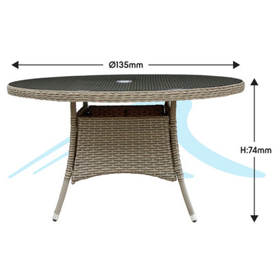 Dellonda Chester Round Rattan Outdoor Garden Dining Table, Glass, 135cm ...