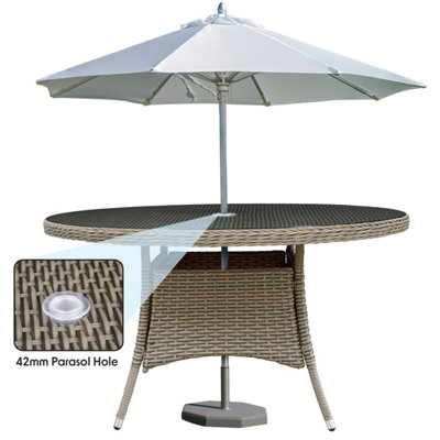 Dellonda Chester Round Rattan Outdoor Garden Dining Table, Glass, 135cm ...