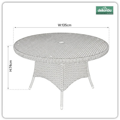 Dellonda Chester Round Rattan Outdoor Garden Dining Table, Glass, 135cm ...