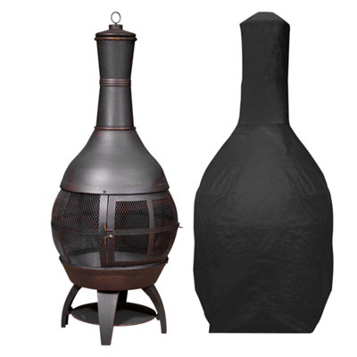 Dellonda Deluxe 360 Chiminea/Fire Pit with Cover Antique Bronze