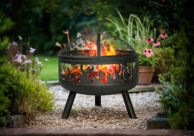 Dellonda Deluxe Firepit with Cooking Grill, Safety Screen & Poker