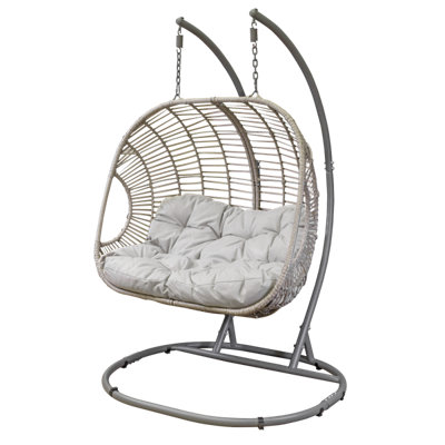 Dellonda Egg Hanging Swing Chair Wicker Rattan Basket Steel Frame Double DG61