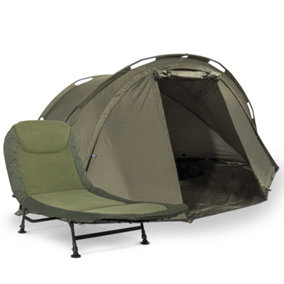 Dellonda Fishing Bivvy Tent 1-Man Waterproof & Bedchair Fleece Mattress - DL141