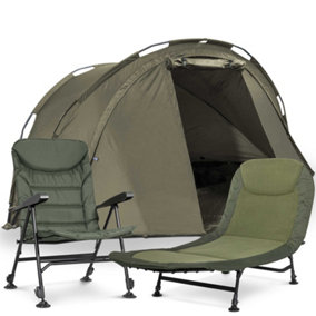 Dellonda Fishing Bivvy Tent 2-Man, Fishing/Camping Chair & Bedchair - DL143