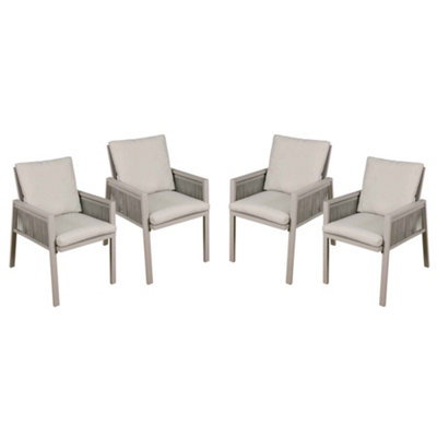 Dellonda Fusion Outdoor Garden Dining Chairs & Cushions, Set of 4, Light Grey