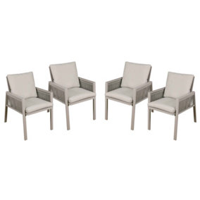 Dellonda Fusion Outdoor Garden Dining Chairs & Cushions, Set of 4, Light Grey