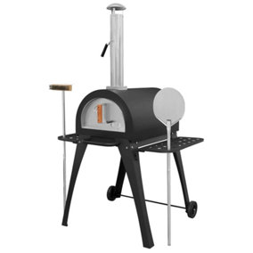 Dellonda Large Outdoor Wood Fired Pizza Oven & Smoker, Side Shelves & Stand