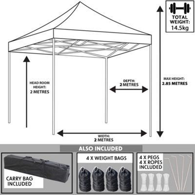 Dellonda Premium 2x2m Pop-Up Gazebo Water Resistant Carry Bag Stakes Weight Bags - 3