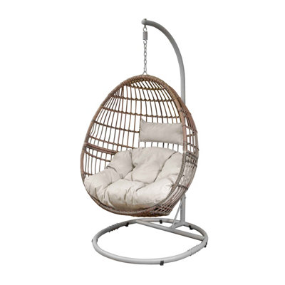 Dellonda Rattan Outdoor Garden Hanging Swing Egg Chair & Cushions, Steel Frame