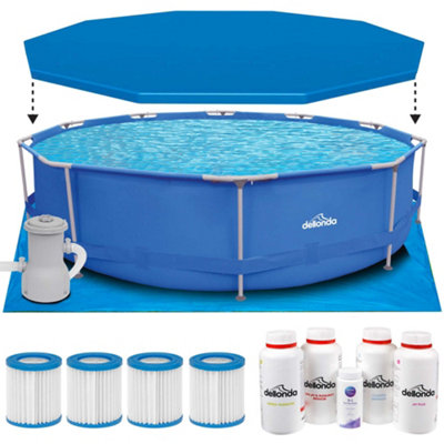 Dellonda Swimming Pool 12ft 360cm Round Steel Frame Above Ground & Filter Pump