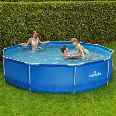 Dellonda Swimming Pool 12ft 360cm Round Steel Frame Above Ground & Filter Pump