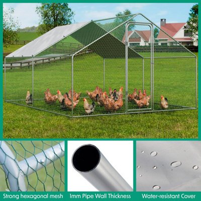 Dellonda Walk-In Galvanized Steel Chicken Run with Solar Roof Cover & PVC Coated Chicken Wire - DG279