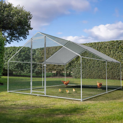 Dellonda Walk-In Galvanized Steel Chicken Run with Solar Roof Cover & PVC Coated Chicken Wire - DG279