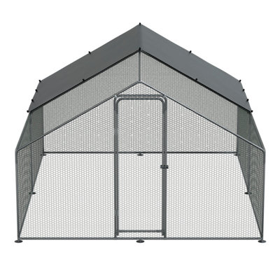 Dellonda Walk-In Galvanized Steel Chicken Run with Solar Roof Cover & PVC Coated Chicken Wire - DG279