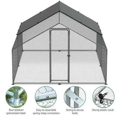 Dellonda Walk-In Galvanized Steel Chicken Run with Solar Roof Cover & PVC Coated Chicken Wire - DG279