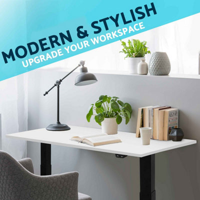 Dellonda White Electric Adjustable Standing Desk, Quiet, Home Office, 1400x700mm