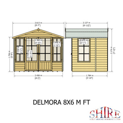 Delmora 8x6ft Summerhouse with Double Doors and two opening windows - 9