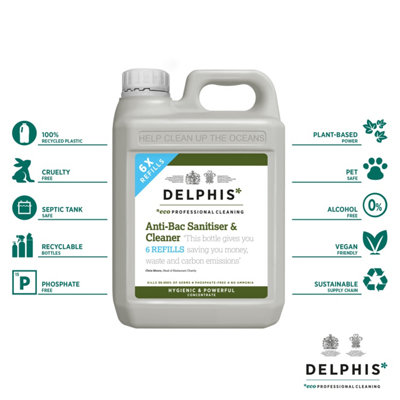 Delphis Eco Anti-Bacterial Sanitiser 2L Refill (Concentrate). Multi-surface kitchen spray, antibacterial - kills 99.9% of bacteria