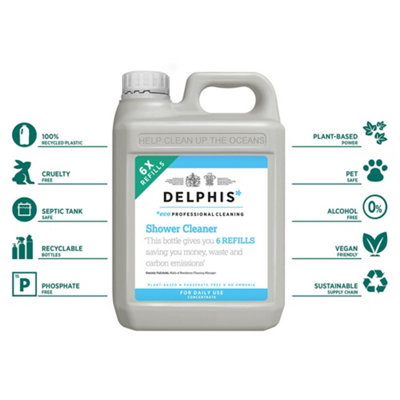 Delphis Eco Daily Shower Cleaner 2L Refill (Concentrate). Removes limescale from showers, glass & tiles for a streak free finish