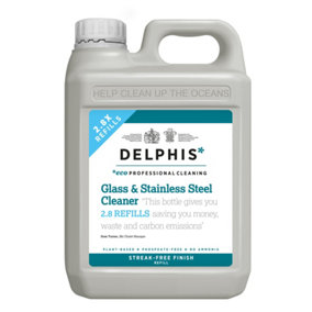 Delphis Eco Glass and Stainless Steel Cleaner 2L Refill. For windows, glass, mirrors, sinks, pans & appliances