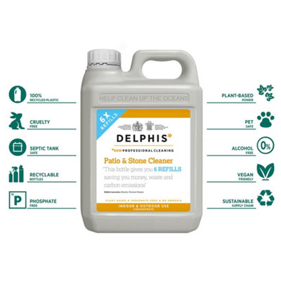 Delphis Eco Patio and Stone Cleaner 2L Refill (Concentrate). For gardens, indoor and outdoor. Pet and plant safe