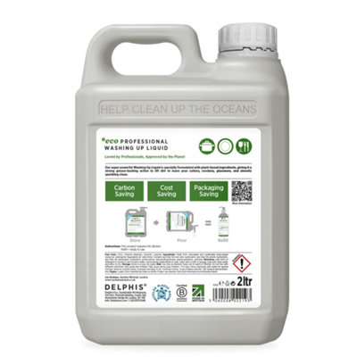 Delphis Eco Washing Up Liquid 2L Refill. Plant-based, kitchen washing up liquid for cutlery, utensils, pans & glassware