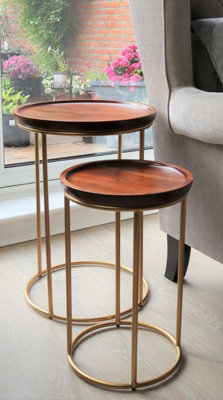 Delphyne Wooden Round Nest Of Tables With Metal Legs
