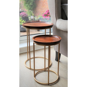 Delphyne Wooden Round Nest Of Tables With Metal Legs