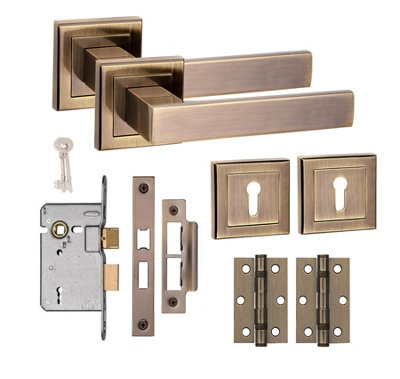 Delta Design Square Rose Door Handle Lock Set 3 Lever Mortise Lock BB ...