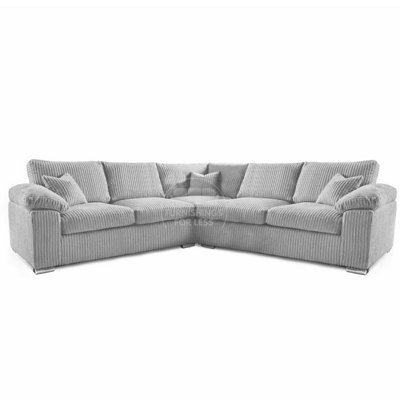 Delta Large 5 Seater Corner Sofa Silver Jumbo Cord