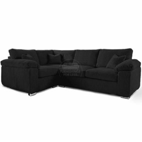 Delta Large Black 4 Seater Corner Sofa Left Hand Facing Jumbo Cord L Shape