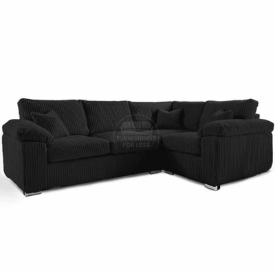 Delta Large Black 4 Seater Corner Sofa Right Hand Facing Jumbo Cord L Shape