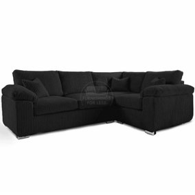 Delta Large Black 4 Seater Corner Sofa Right Hand Facing Jumbo Cord L Shape