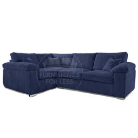 Delta Large Blue 4 Seater Corner Sofa Left Hand Facing Jumbo Cord L Shape