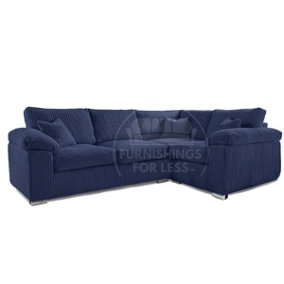 Delta Large Blue 4 Seater Corner Sofa Right Hand Facing Jumbo Cord L Shape