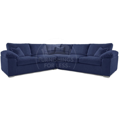 Delta Large Blue 5 Seater Corner Sofa Jumbo Cord L Shape