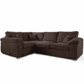 Delta Large Chocolate 4 Seater Corner Sofa Left Hand Facing Jumbo Cord L Shape