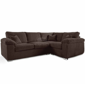 Delta Large Chocolate 4 Seater Corner Sofa Right Hand Facing Jumbo Cord L Shape