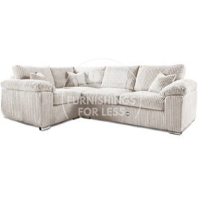 Delta Large Cream 4 Seater Corner Sofa Left Hand Facing Jumbo Cord L Shape