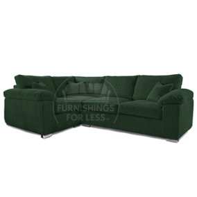 Delta Large Green 4 Seater Corner Sofa Left Hand Facing Jumbo Cord L Shape
