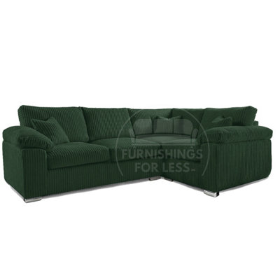 Delta Large Green 4 Seater Corner Sofa Right Hand Facing Jumbo Cord L Shape