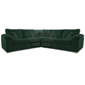 Delta Large Green 5 Seater Corner Sofa Jumbo Cord L Shape